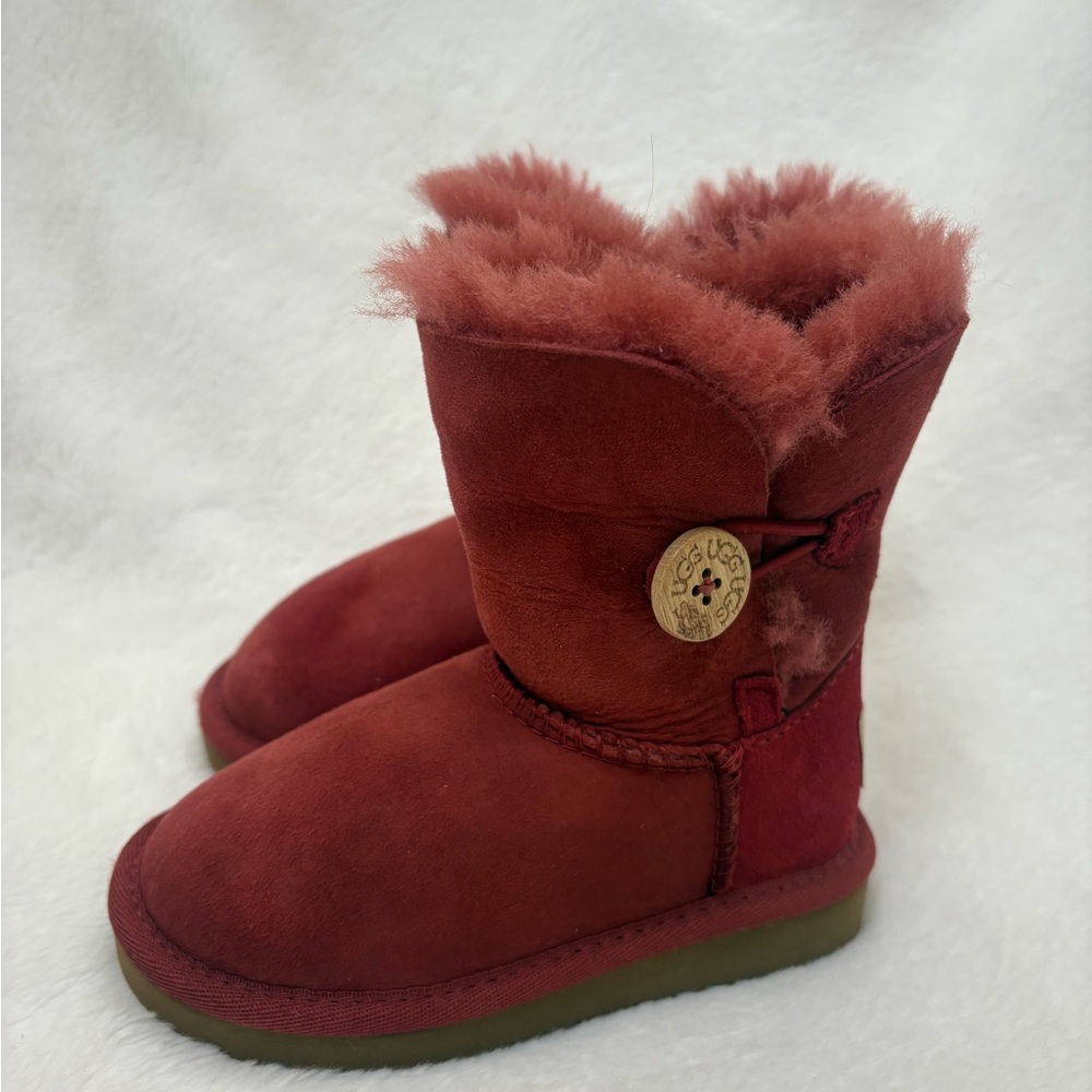 UGG Red Suede Boots with Fur Trim